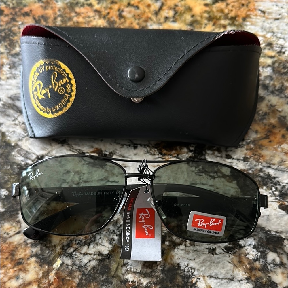 Ray-Ban Black Sunglasses Case with Flap Closure and Textured Material